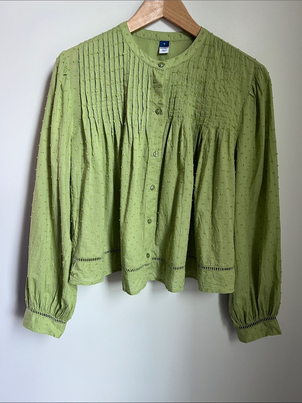 Old Navy | Long Sleeve Dandelion Leaf Blouse Embroidered Dots #583997-B Size M - Picture 1 of 16